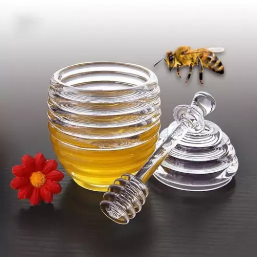 ظرف عسل خوری اکریلیک متالیک نشکن قاشق دار طرح کندو