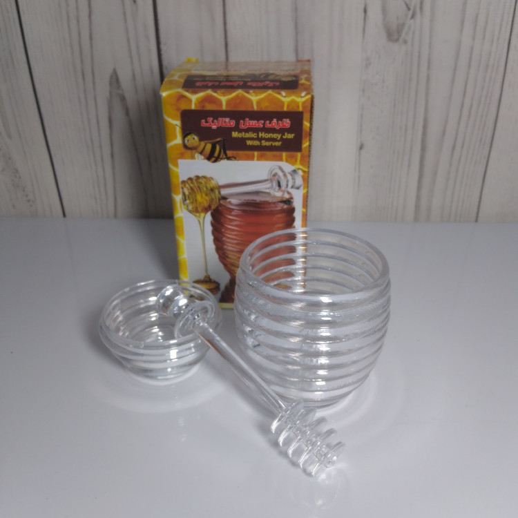 ظرف عسل خوری اکریلیک متالیک نشکن قاشق دار طرح کندو